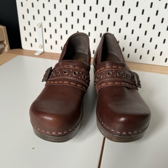 Sofft Brown Leather Buckle Clogs - Picture 2 of 10